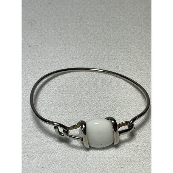 Vtg Silver Wrapped Wire Green Copper Black White Glass Bangle Bracelets 4 in lot - Picture 5 of 8